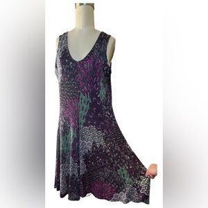 Paisley Patchwork Flare Slinky Liquid Stretch Artsy Floral Travel Midi Dress XL